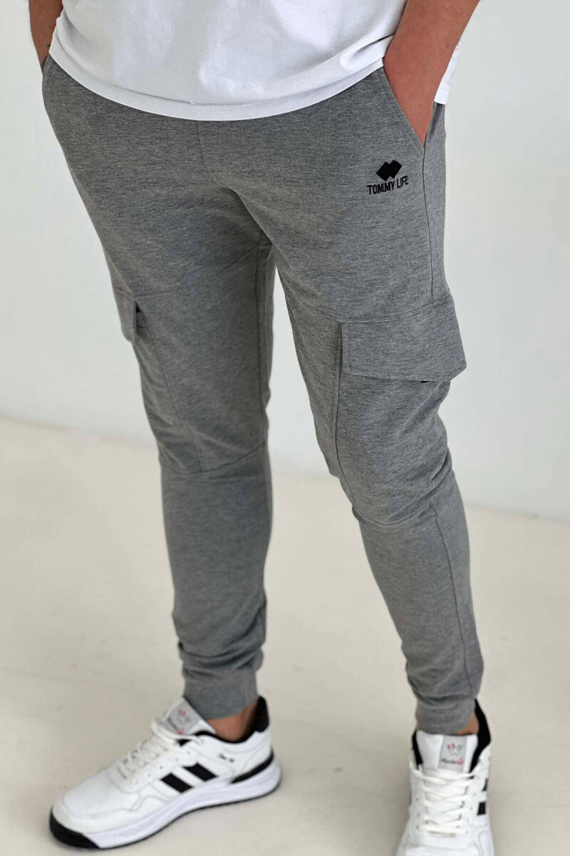 POCKET COTTON MEN SWATPANTS IN GREY COLOR - 1