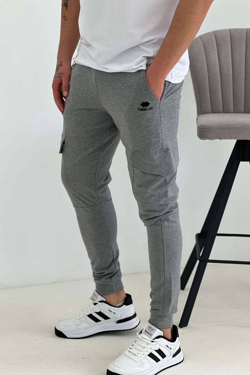 POCKET COTTON MEN SWATPANTS IN GREY COLOR - 2