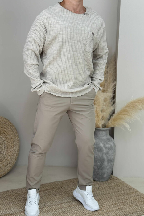 POCKET DETAIL ONE COLOR MEN SWEATER BEIGE/BEZHE - 1
