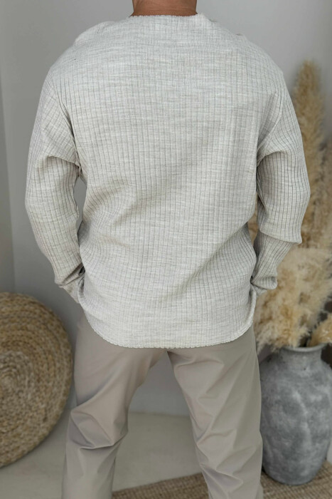 POCKET DETAIL ONE COLOR MEN SWEATER BEIGE/BEZHE - 2