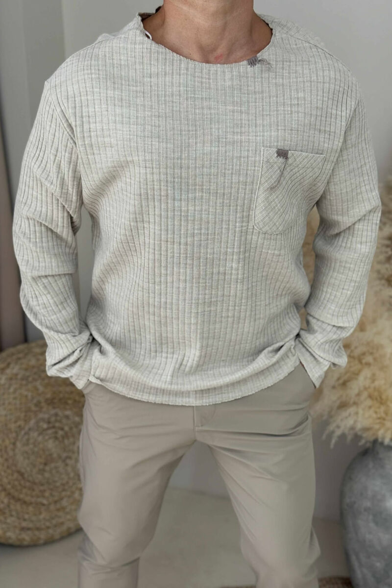 POCKET DETAIL ONE COLOR MEN SWEATER BEIGE/BEZHE - 3