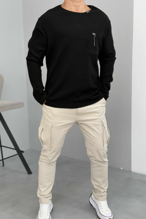POCKET DETAIL ONE COLOR MEN SWEATER BLACK/ E ZEZE - 1