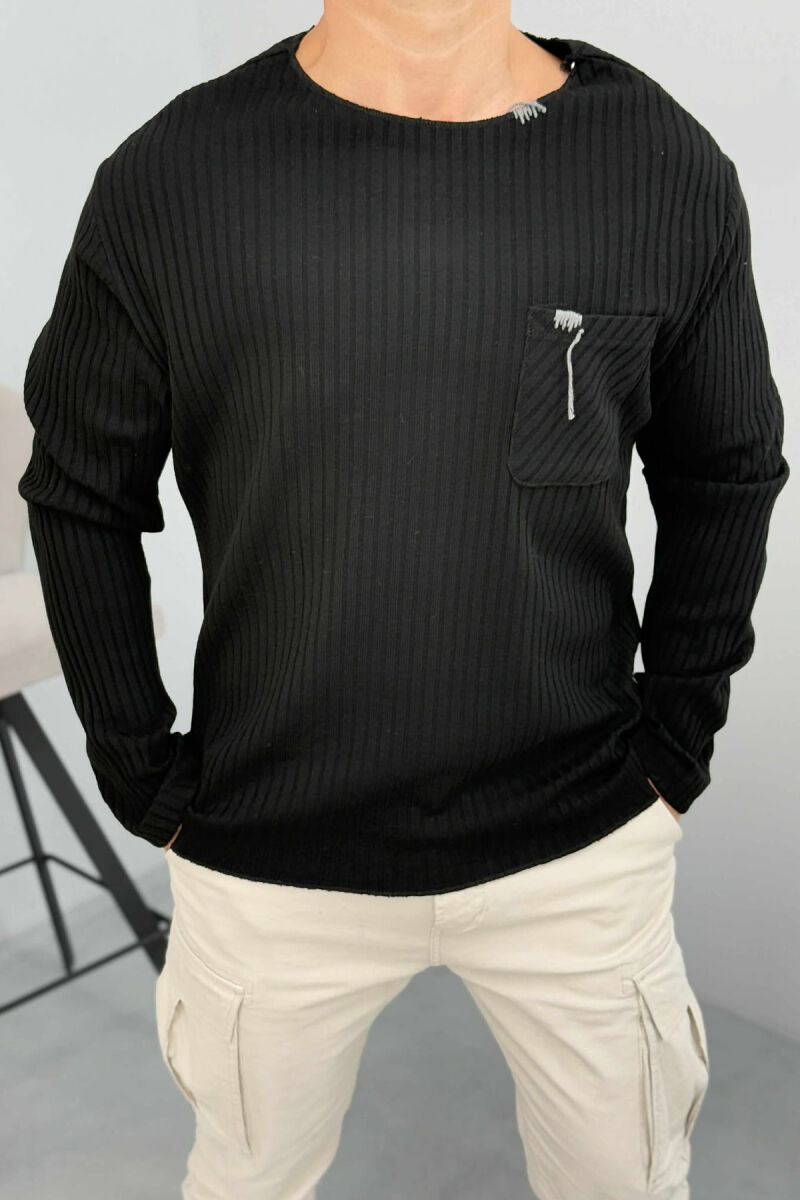 POCKET DETAIL ONE COLOR MEN SWEATER BLACK/ E ZEZE - 3