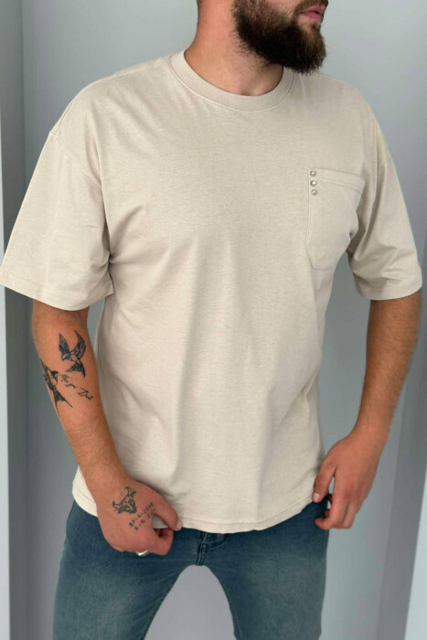 POCKET DETAIL ONE COLOR MEN T-SHIRT BEIGE/BEZHE - 4