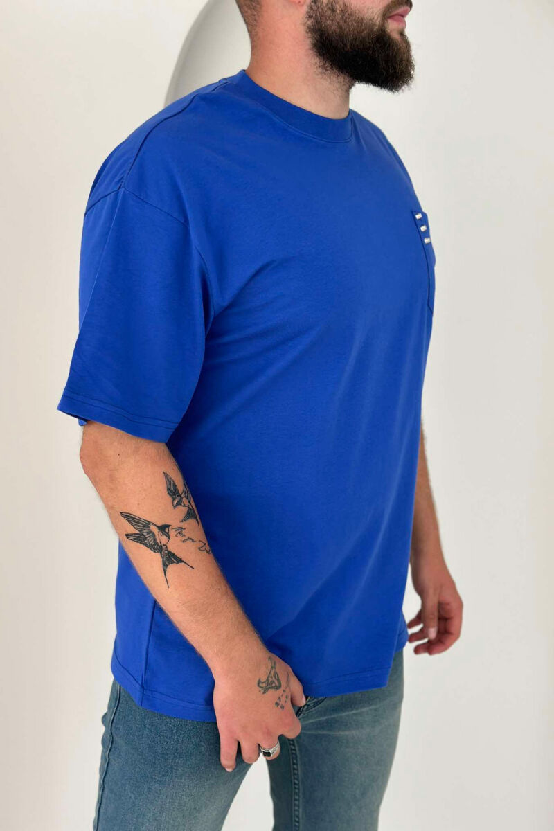 POCKET DETAIL ONE COLOR MEN T-SHIRT BLUE/BLU - 2