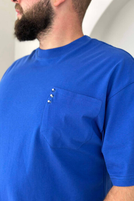 POCKET DETAIL ONE COLOR MEN T-SHIRT BLUE/BLU - 3