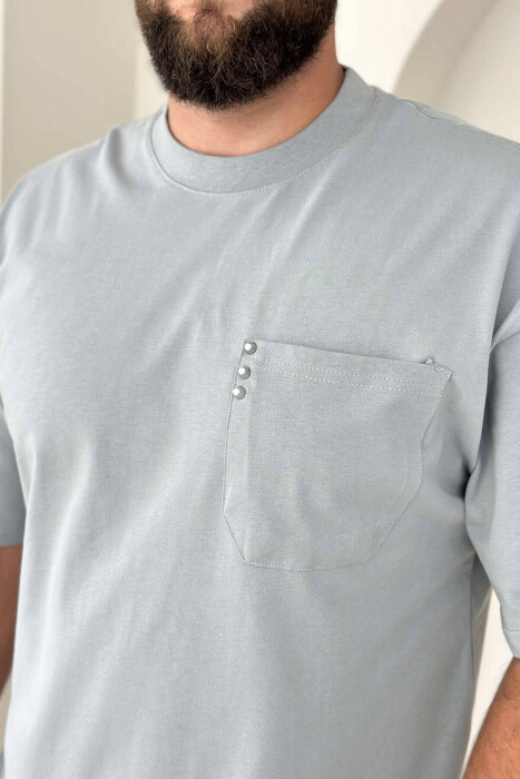 POCKET DETAIL ONE COLOR MEN T-SHIRT GREY/GRI - 2