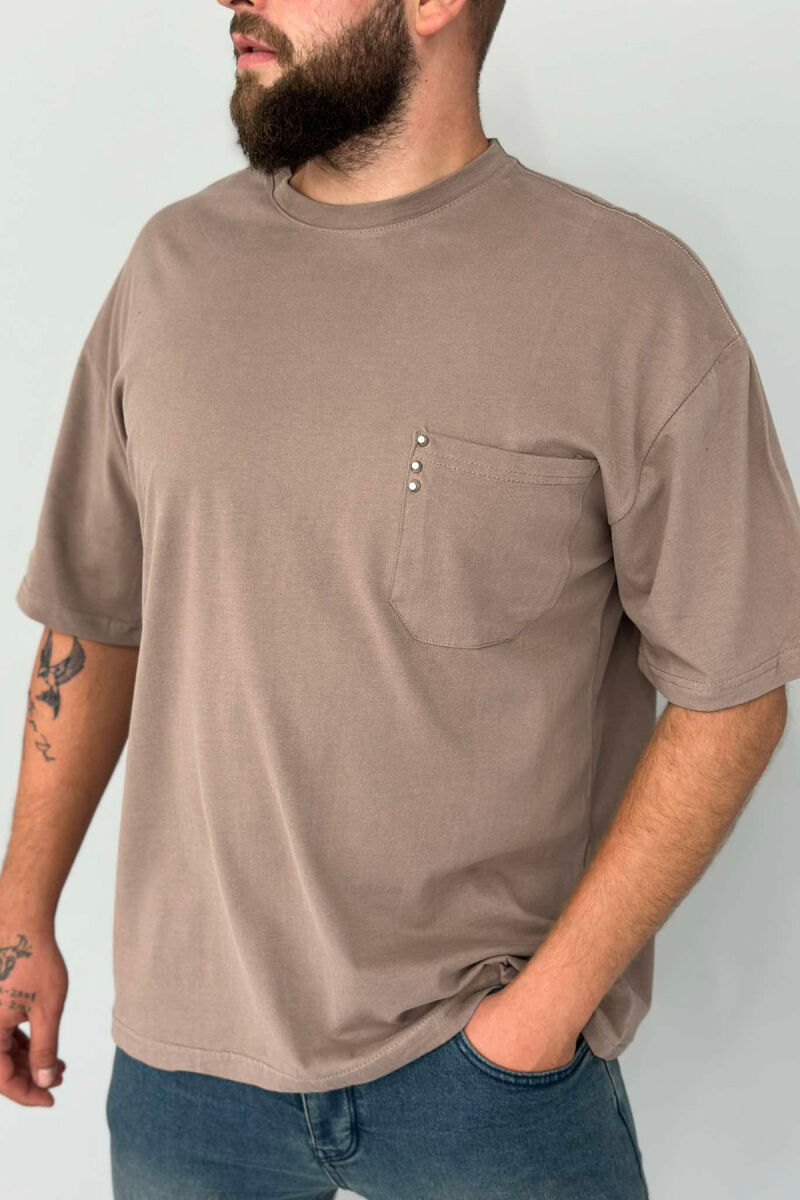 POCKET DETAIL ONE COLOR MEN T-SHIRT LIGHT BROWN/KAZB - 3