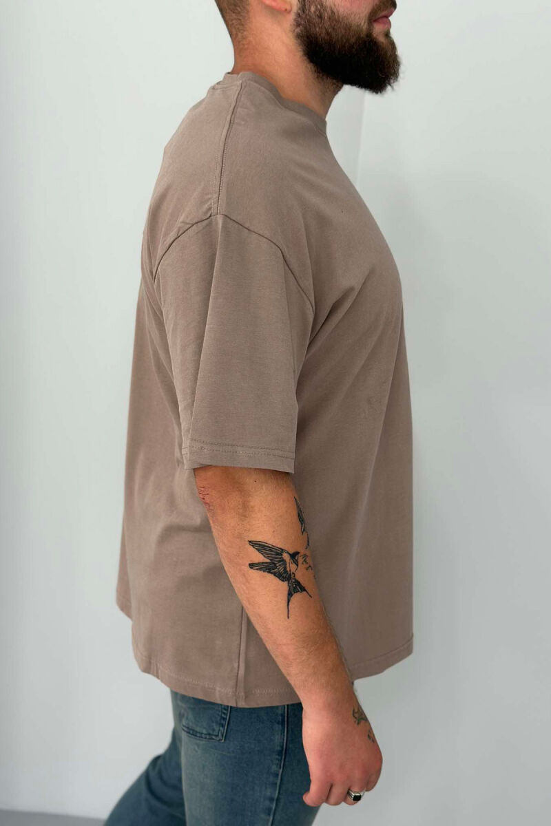 POCKET DETAIL ONE COLOR MEN T-SHIRT LIGHT BROWN/KAZB - 4