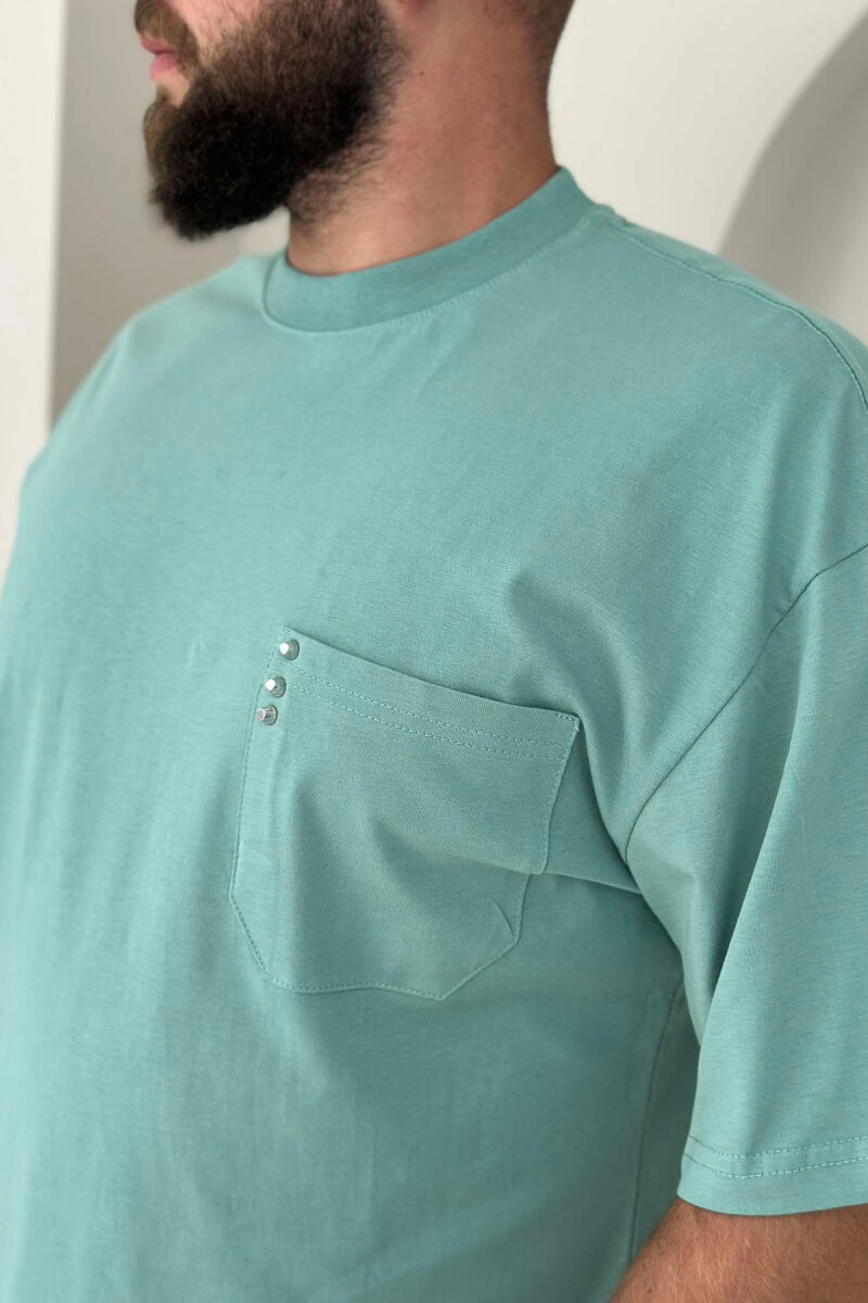 POCKET DETAIL ONE COLOR MEN T-SHIRT MINT/MENTE - 2