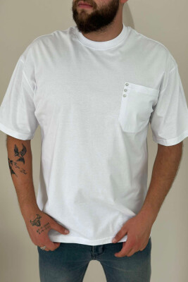 POCKET DETAIL ONE COLOR MEN T-SHIRT WHITE-E BARDHE 