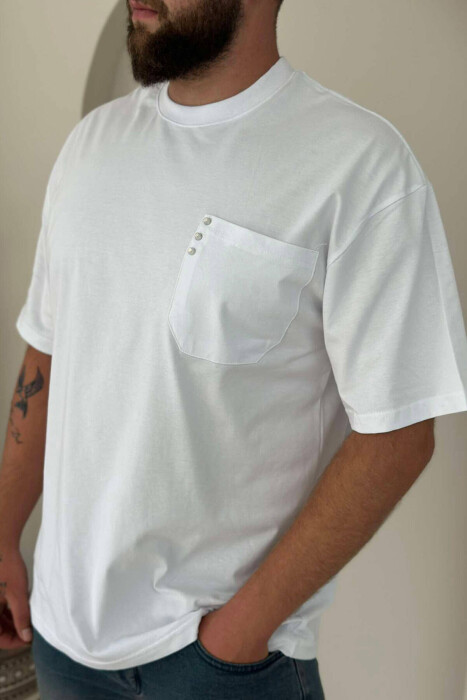 POCKET DETAIL ONE COLOR MEN T-SHIRT WHITE-E BARDHE - 3