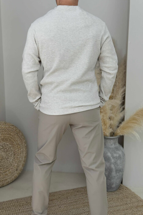 POCKET DETAIL ROUND NECK MEN SWEATER BEIGE/BEZHE - 2