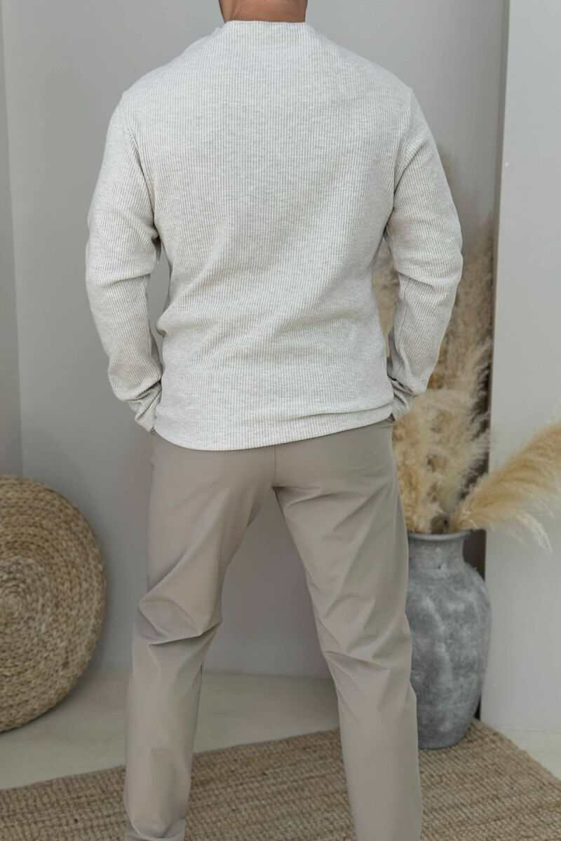 POCKET DETAIL ROUND NECK MEN SWEATER BEIGE/BEZHE - 2