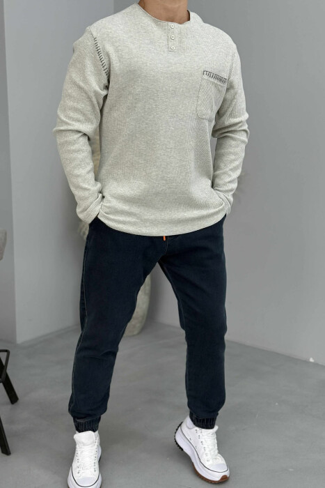 POCKET DETAIL ROUND NECK MEN SWEATER GREY/GRI - 1