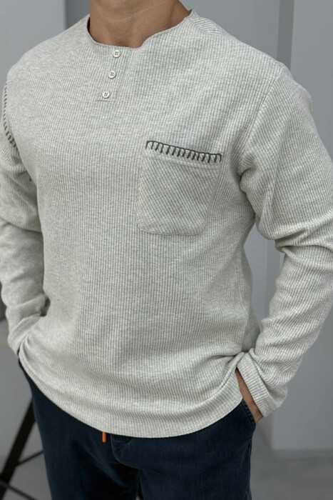 POCKET DETAIL ROUND NECK MEN SWEATER GREY/GRI - 2
