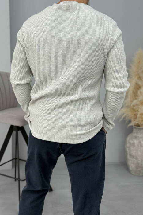 POCKET DETAIL ROUND NECK MEN SWEATER GREY/GRI - 3