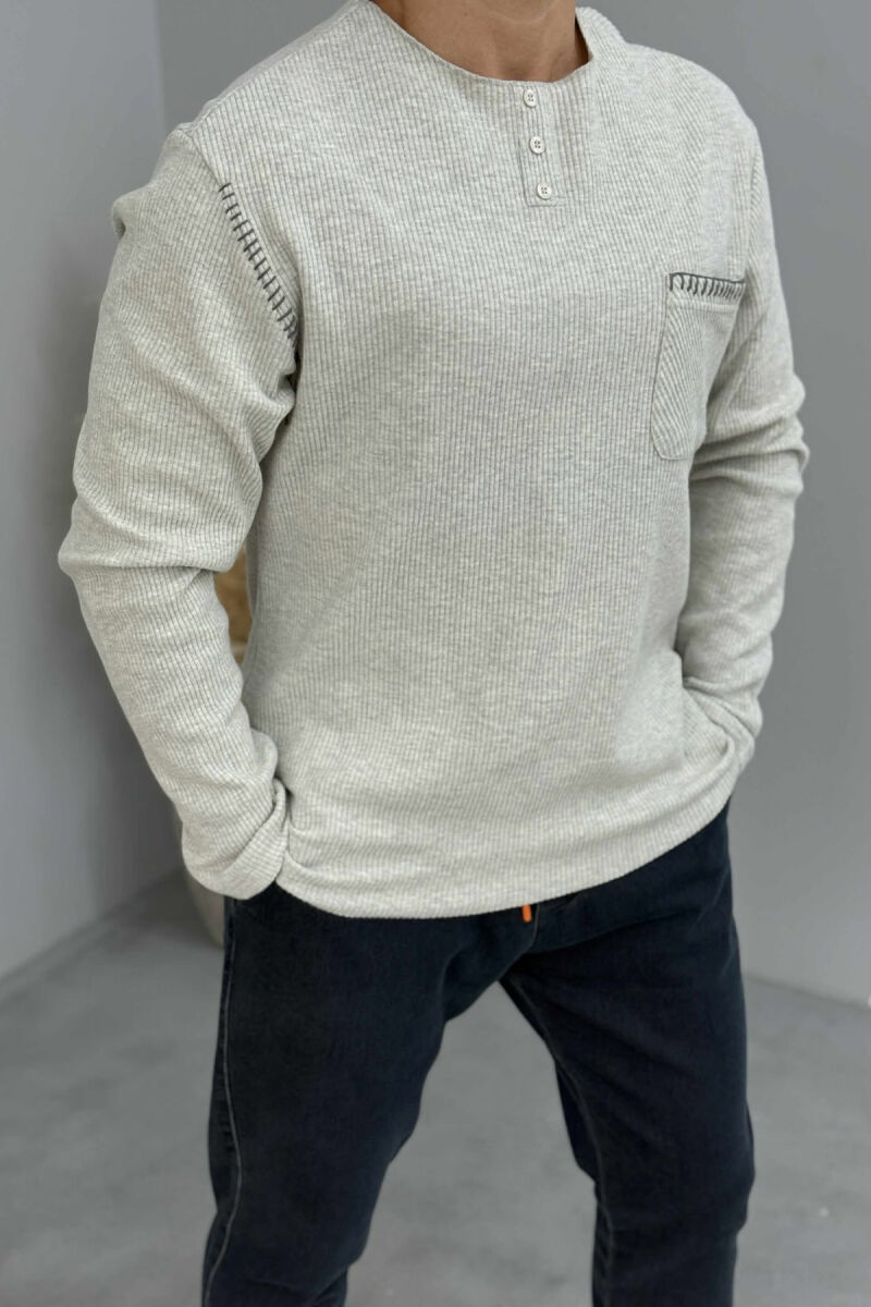 POCKET DETAIL ROUND NECK MEN SWEATER GREY/GRI - 4
