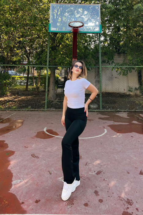 POCKETS DETAIL WIDE LEG WOMEN LEGGINGS IN BLACK COLOR - 3