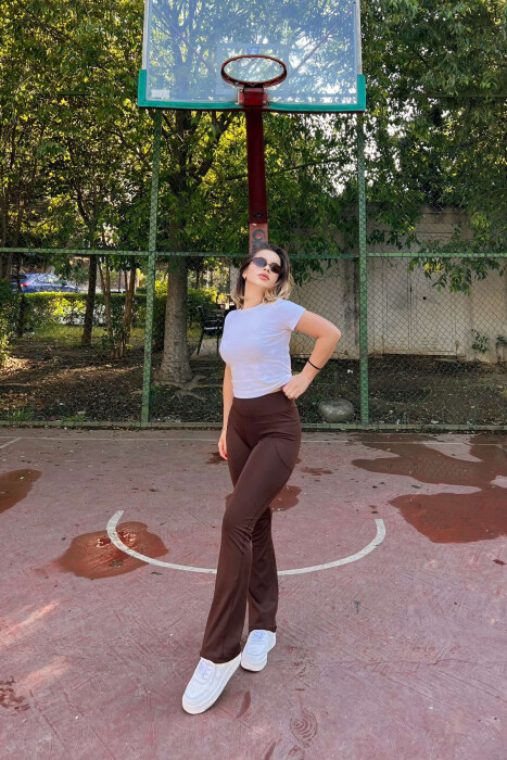 POCKETS DETAIL WIDE LEG WOMEN LEGGINGS IN BROWN COLOR 