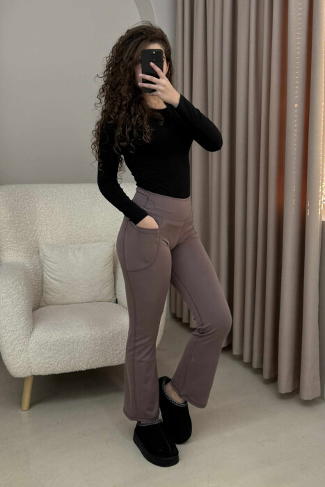 POCKETS DETAIL WIDE LEG ONE COLOR WOMEN LEGGINGS VINEGAR/UTHULL - 3