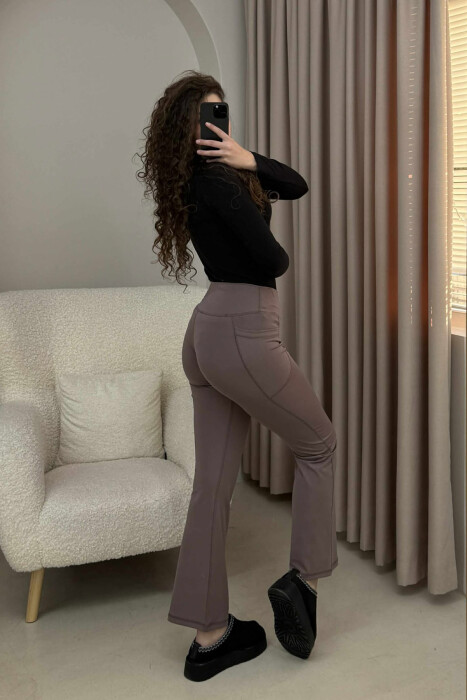 POCKETS DETAIL WIDE LEG ONE COLOR WOMEN LEGGINGS VINEGAR/UTHULL - 4