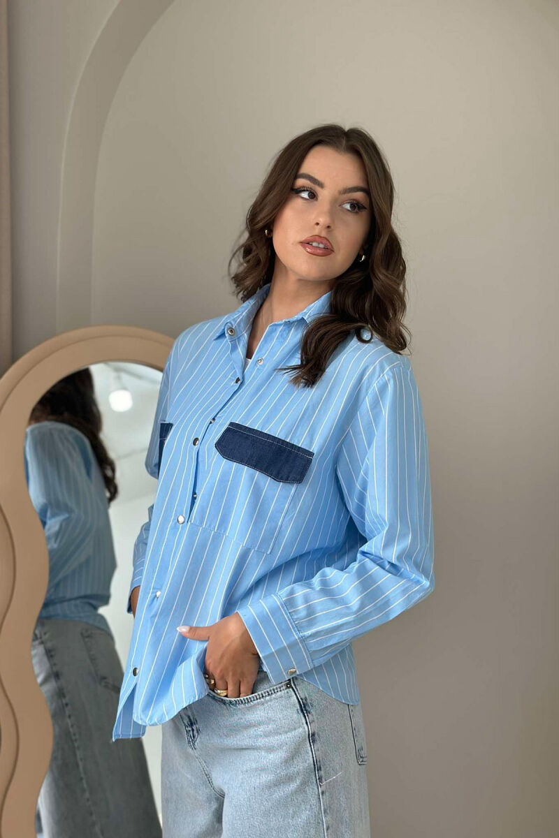 POCKET DETAILS WOMEN SHIRT LIGHTBLUE/BZ - 8