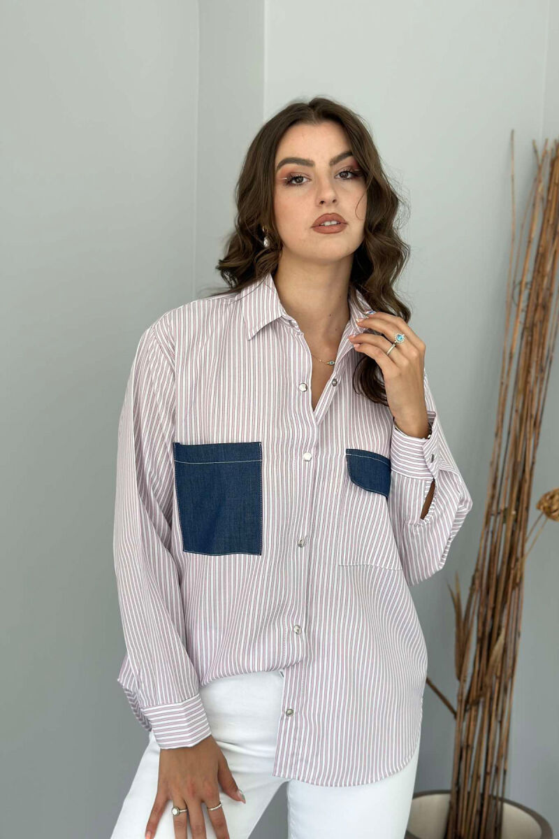 POCKET DETAILS WOMEN SHIRT PINK/ROZE - 3