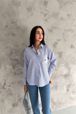 POCKET LONG SLEEVE WOMAN SHIRT LIGHTBLUE/BZ 