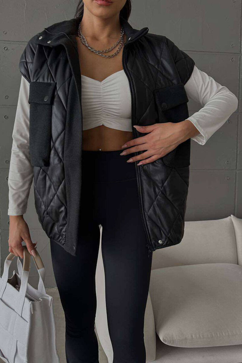 POCKET MID LENGTH WOMAN VEST BLACK/ E ZEZE - 1