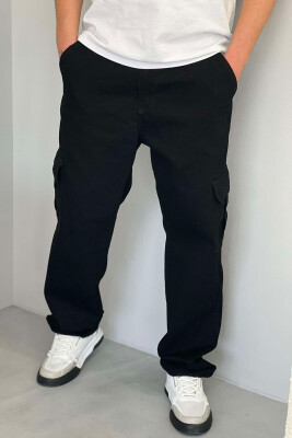 POCKET ONE COLOR CARGO MEN JEANS BLACK/ E ZEZE 