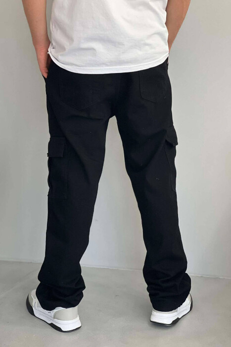 POCKET ONE COLOR CARGO MEN JEANS BLACK/ E ZEZE - 3