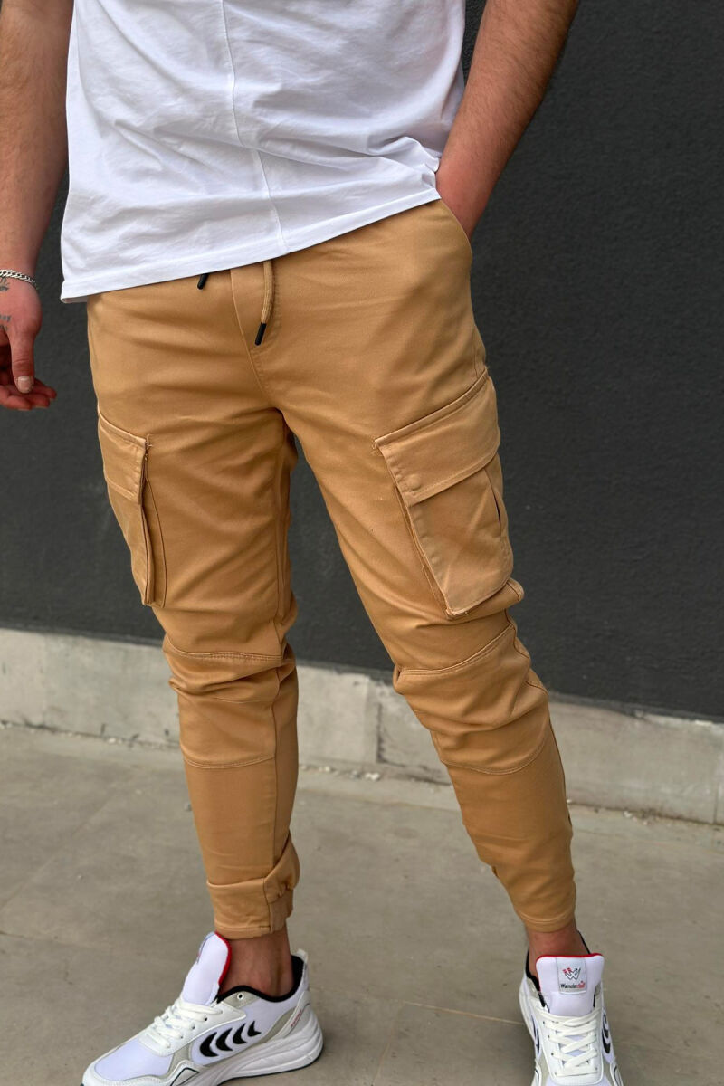 POCKET ONE COLOR MEN CARGO PANTS BEIGE/BEZHE - 1