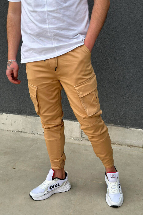 POCKET ONE COLOR MEN CARGO PANTS BEIGE/BEZHE - 2