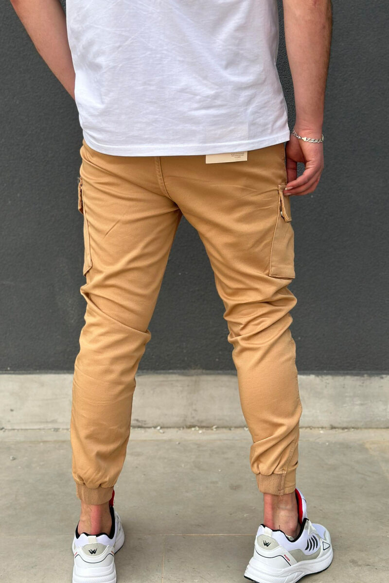 POCKET ONE COLOR MEN CARGO PANTS BEIGE/BEZHE - 3