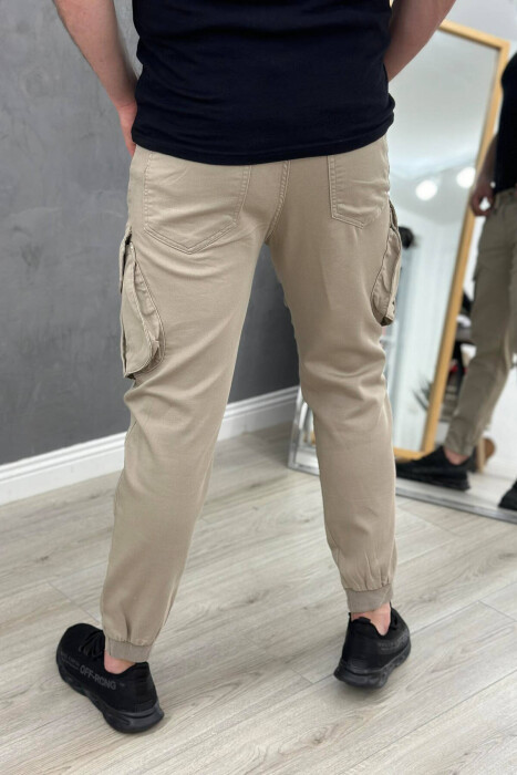 POCKET ONE COLOR MEN CARGO PANTS BEIGE/BEZHE - 3