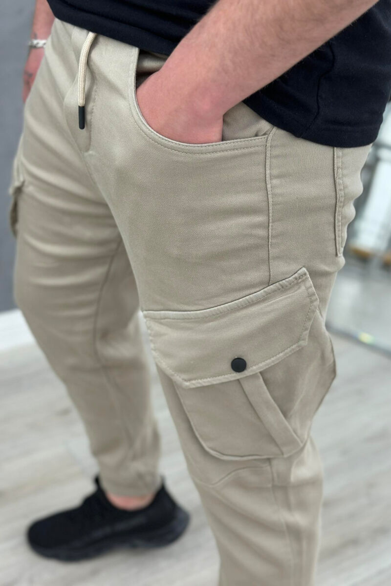 POCKET ONE COLOR MEN CARGO PANTS BEIGE/BEZHE - 4