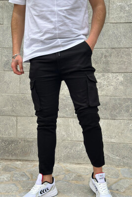 POCKET ONE COLOR MEN CARGO PANTS BLACK/ E ZEZE 