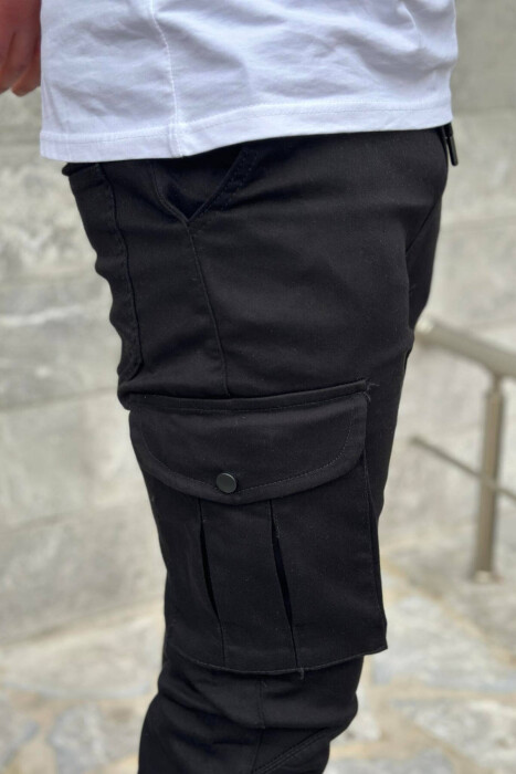 POCKET ONE COLOR MEN CARGO PANTS BLACK/ E ZEZE - 3