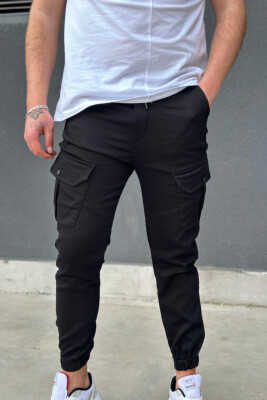 POCKET ONE COLOR MEN CARGO PANTS BLACK/ E ZEZE 