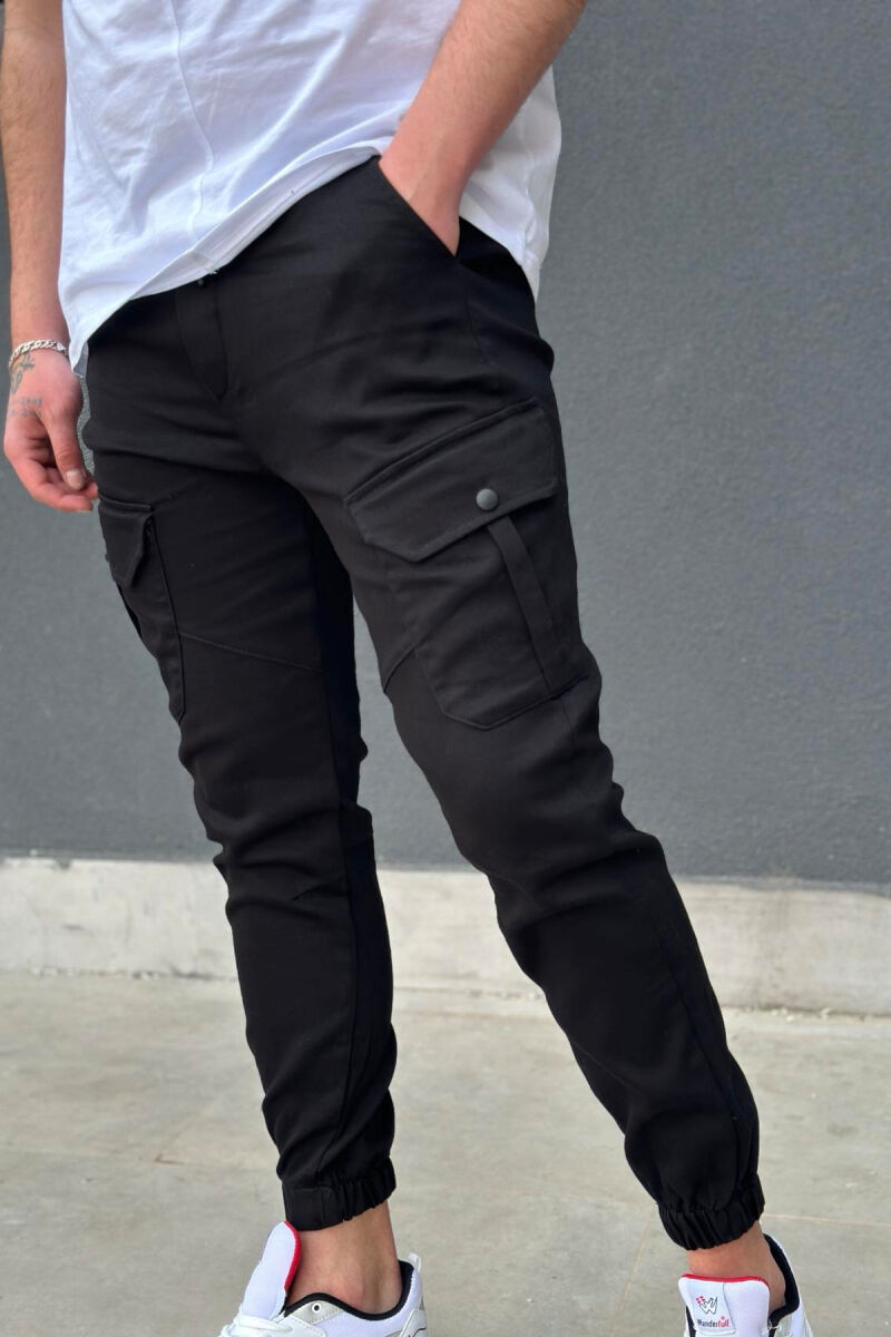 POCKET ONE COLOR MEN CARGO PANTS BLACK/ E ZEZE - 2