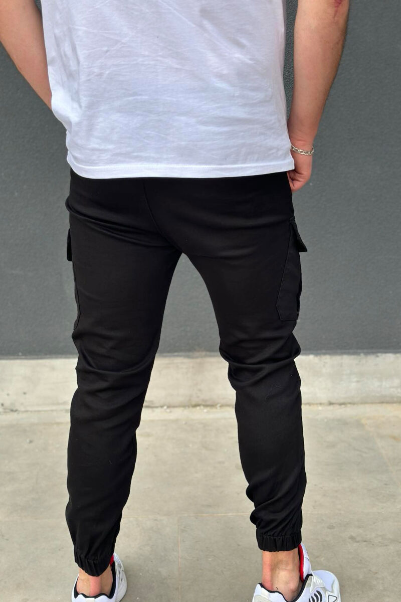 POCKET ONE COLOR MEN CARGO PANTS BLACK/ E ZEZE - 4