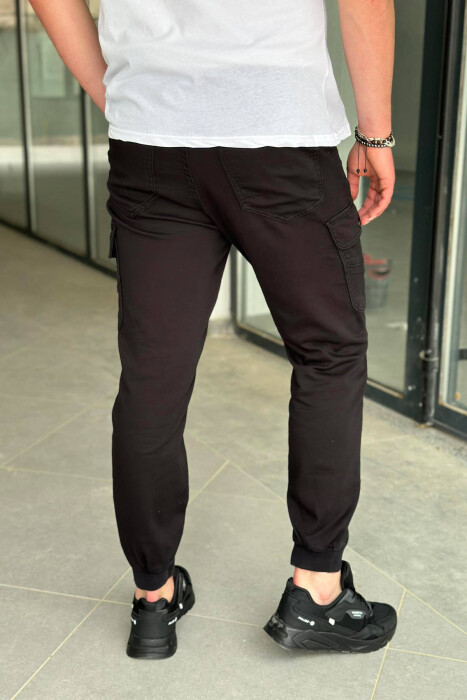 POCKET ONE COLOR MEN CARGO PANTS BLACK/ E ZEZE - 2