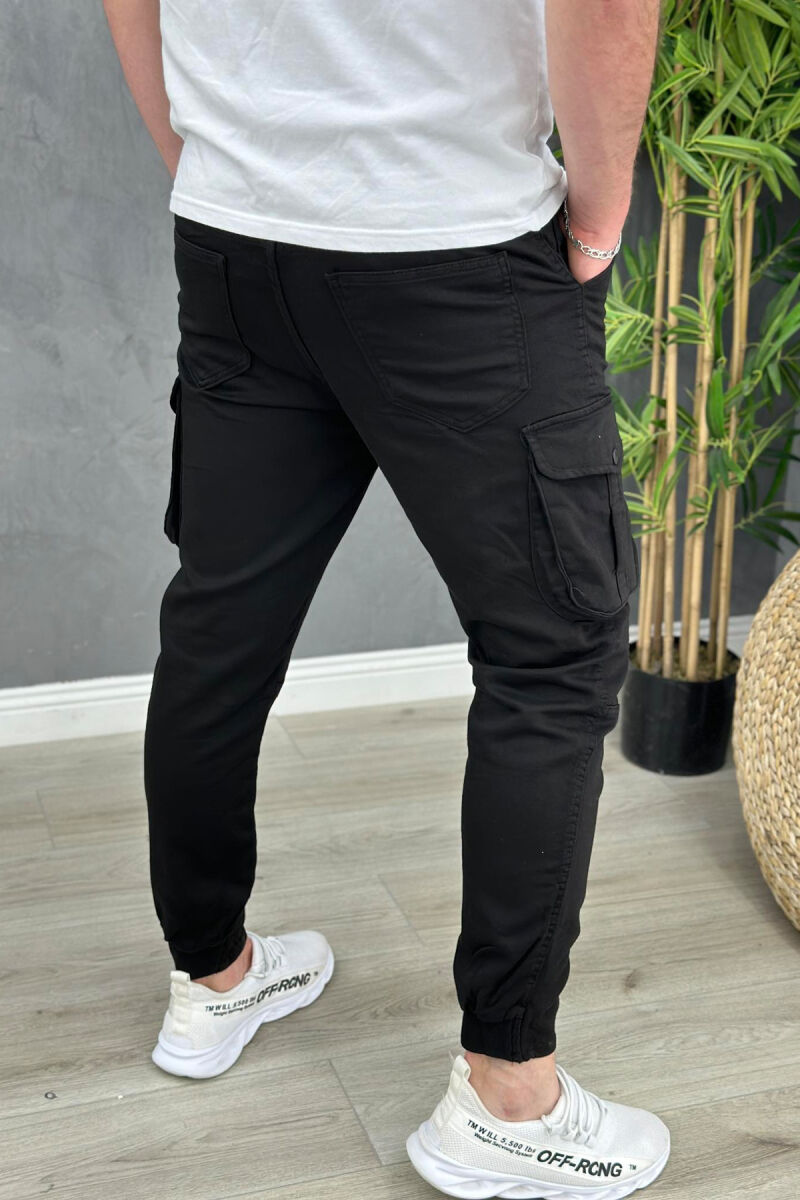 POCKET ONE COLOR MEN CARGO PANTS BLACK/ E ZEZE - 5