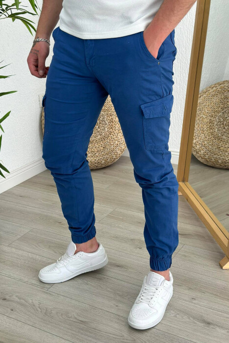 POCKET ONE COLOR MEN CARGO PANTS BLUE/BLU - 1