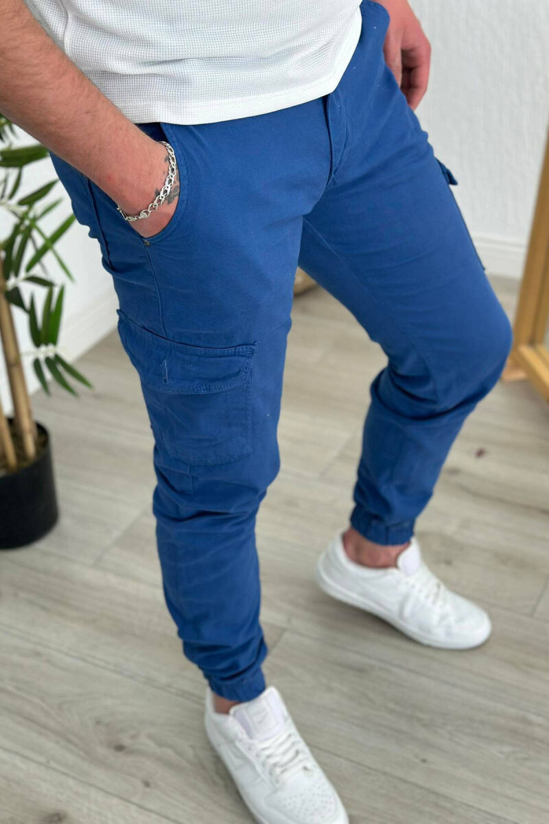 POCKET ONE COLOR MEN CARGO PANTS BLUE/BLU - 2