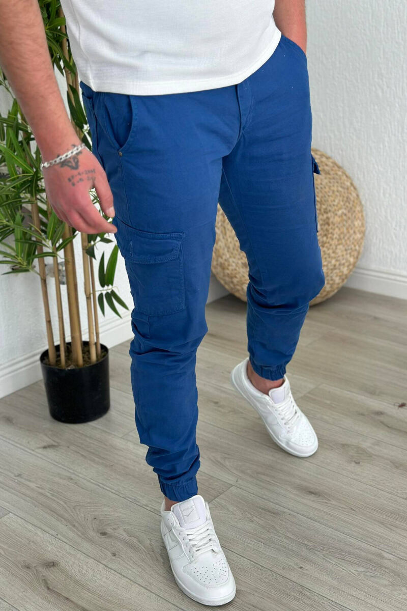 POCKET ONE COLOR MEN CARGO PANTS BLUE/BLU - 3