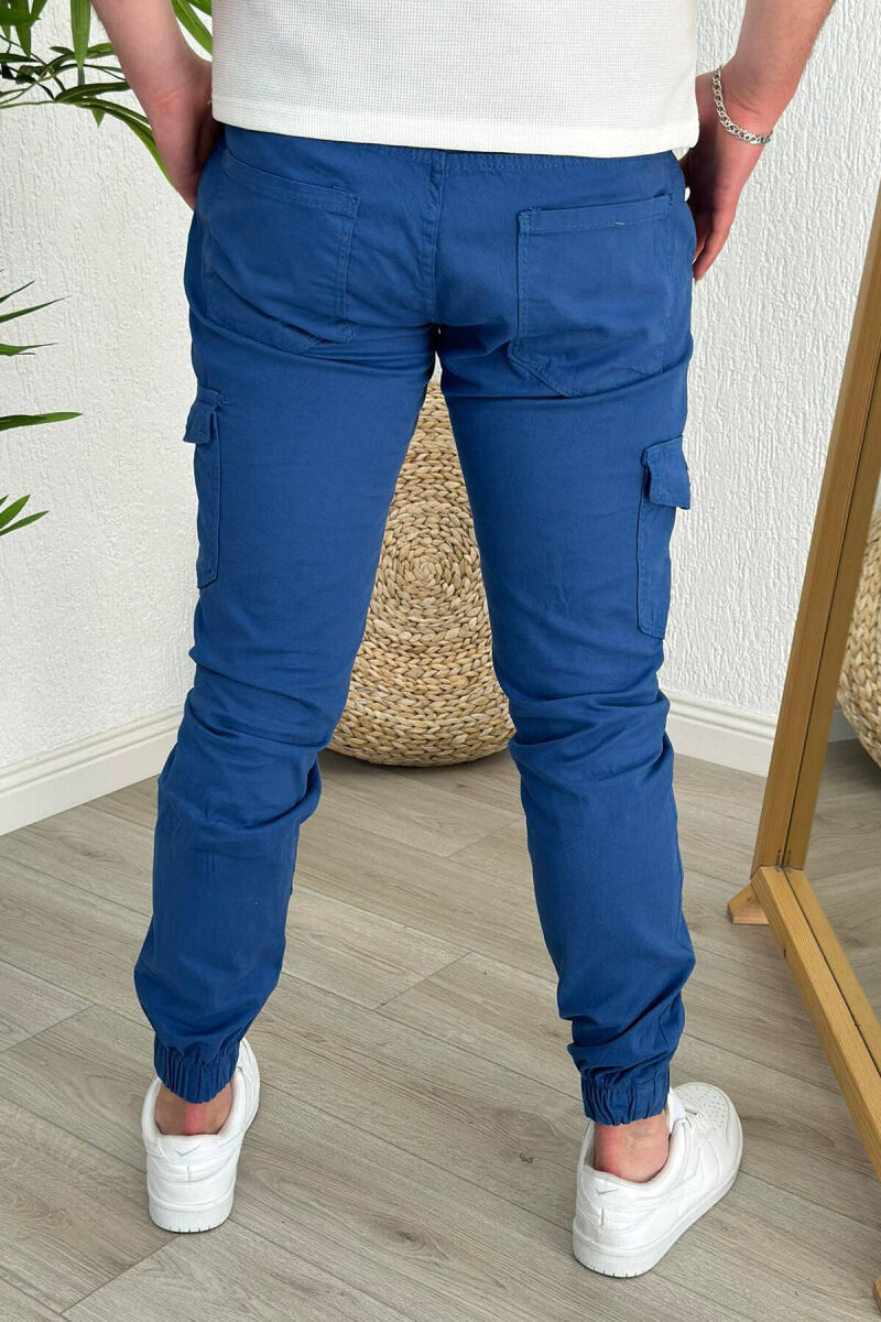 POCKET ONE COLOR MEN CARGO PANTS BLUE/BLU - 4