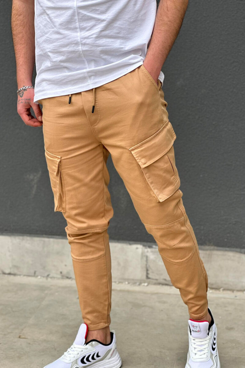 POCKET ONE COLOR MEN CARGO PANTS BRICK/TULLE - 2