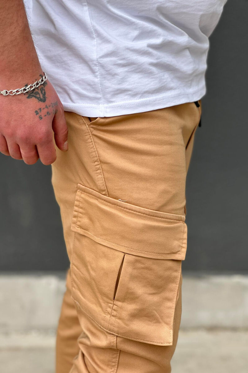 POCKET ONE COLOR MEN CARGO PANTS BRICK/TULLE - 4